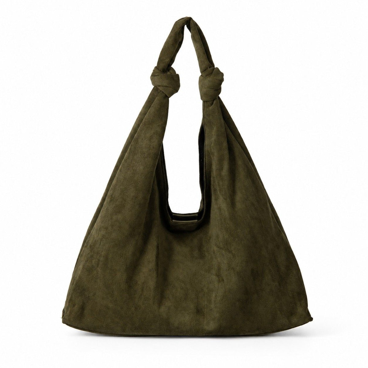 Large Suede Look Hobo Shoulder Bag with Knotted Strap and Magnetic Closure