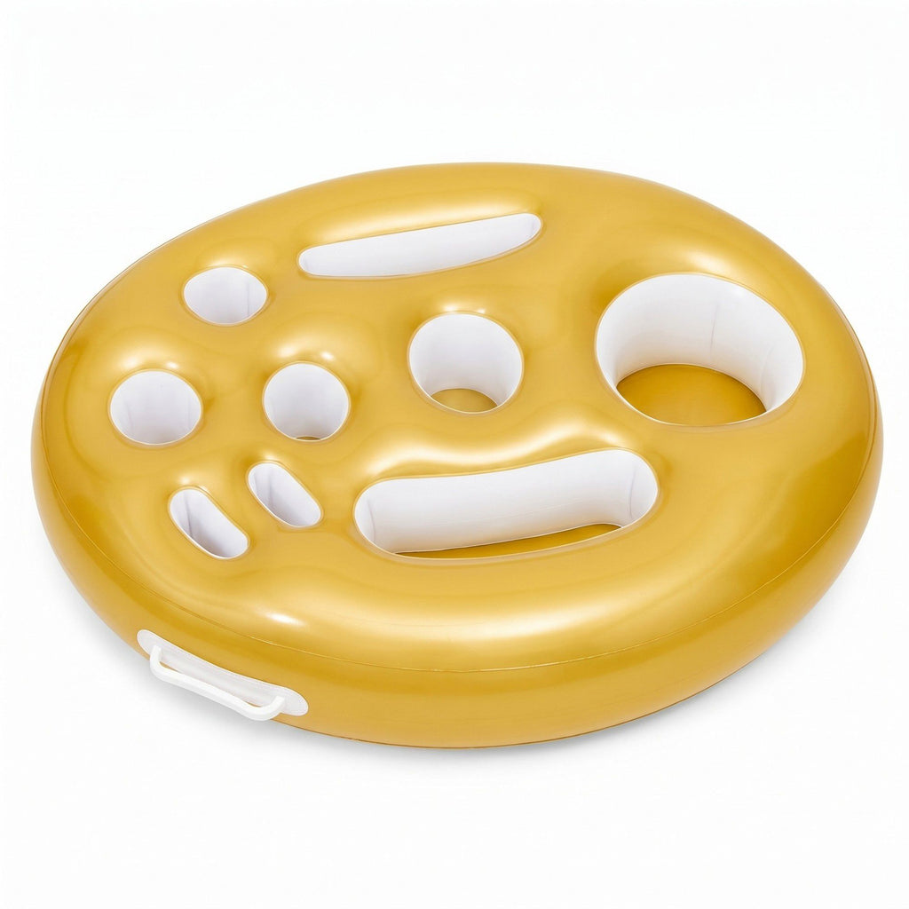 Gold Inflatable Pool Serving Float with Cup Holders and Snack Trays