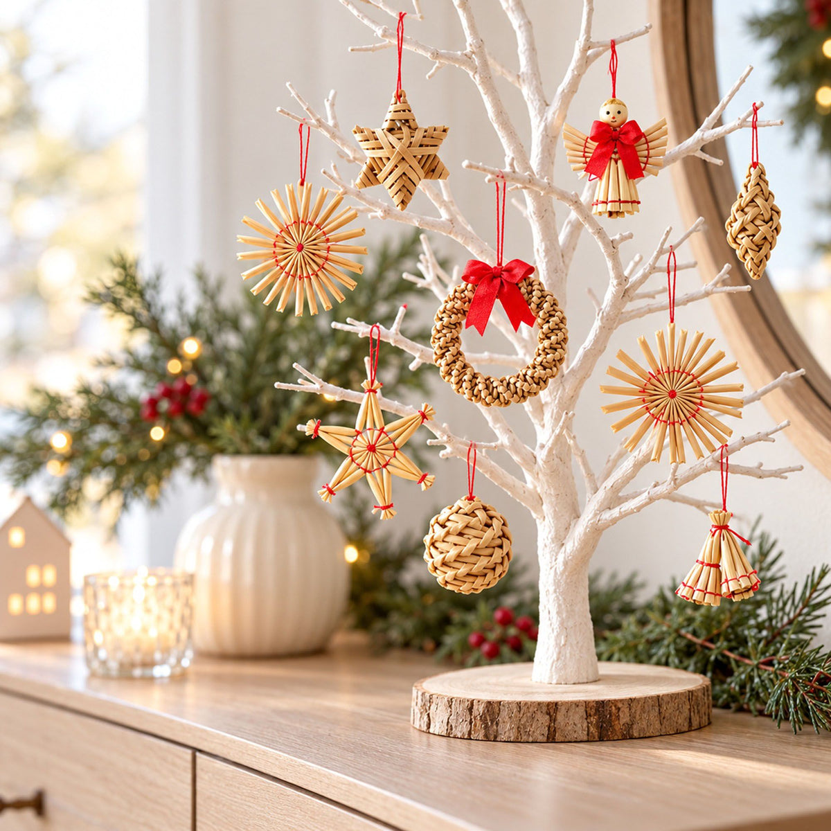 56ct Straw Christmas Tree Ornaments Assorted Holiday Decorations Gift