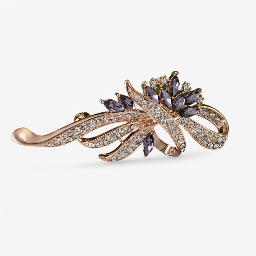 Elegant Floral Brooch with Purple Crystal Rhinestone Accents