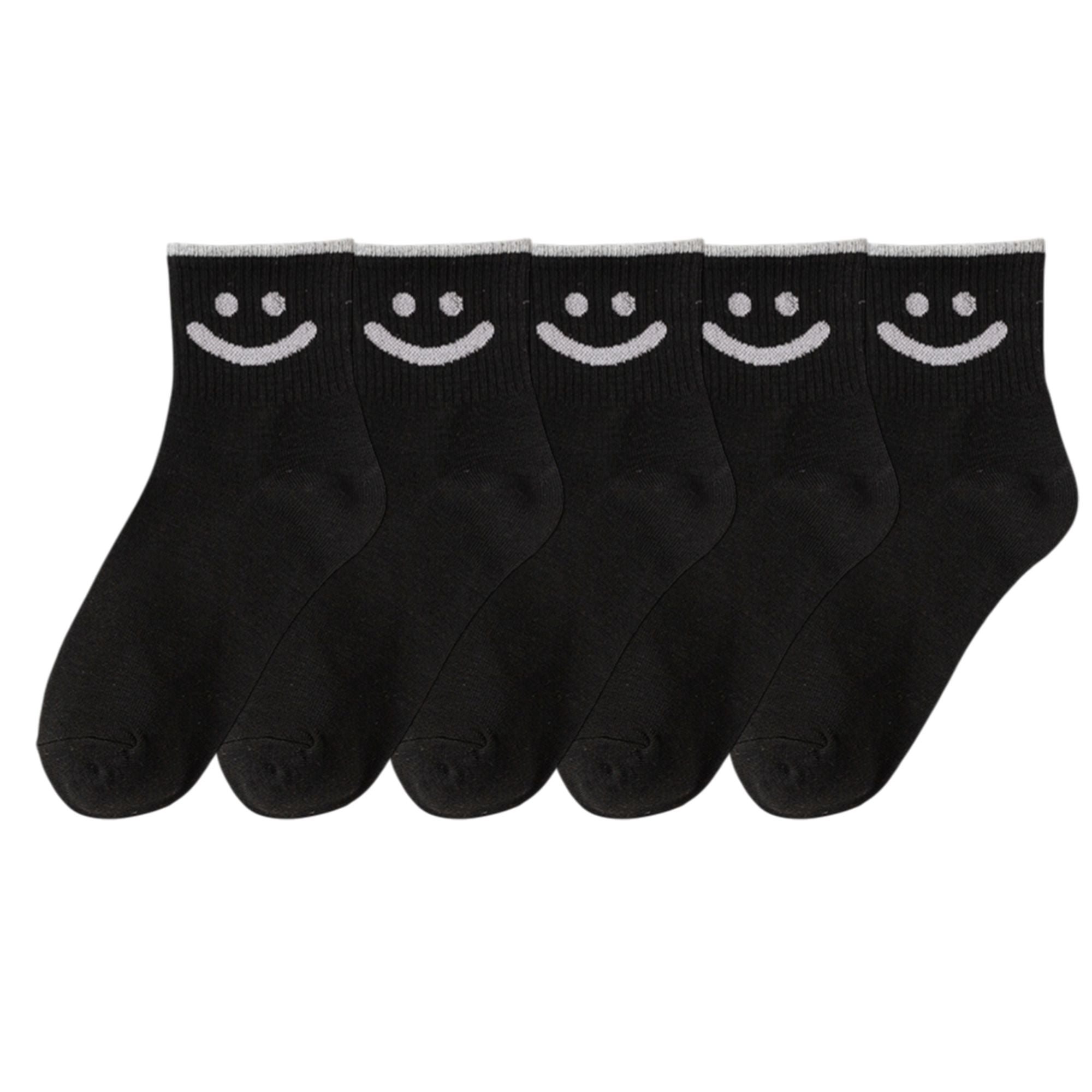 Anna-Kaci 5 Pairs Women's Ankle Socks with Smiley Face Design Soft Cotton Ribbed Cuffs for Casual Everyday Wear