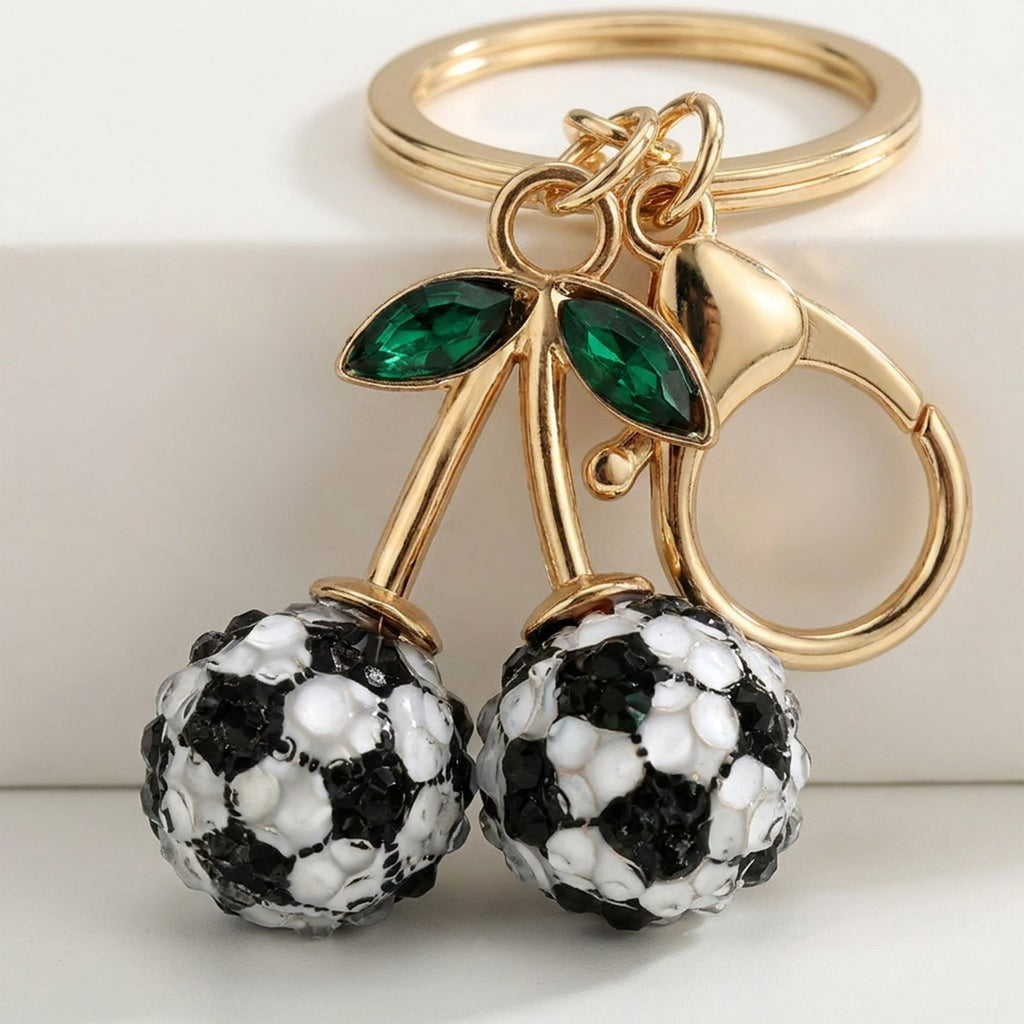 2 Pack Sports Ball Cherry Keychains with Gold Tone Clip and Leaf Charm