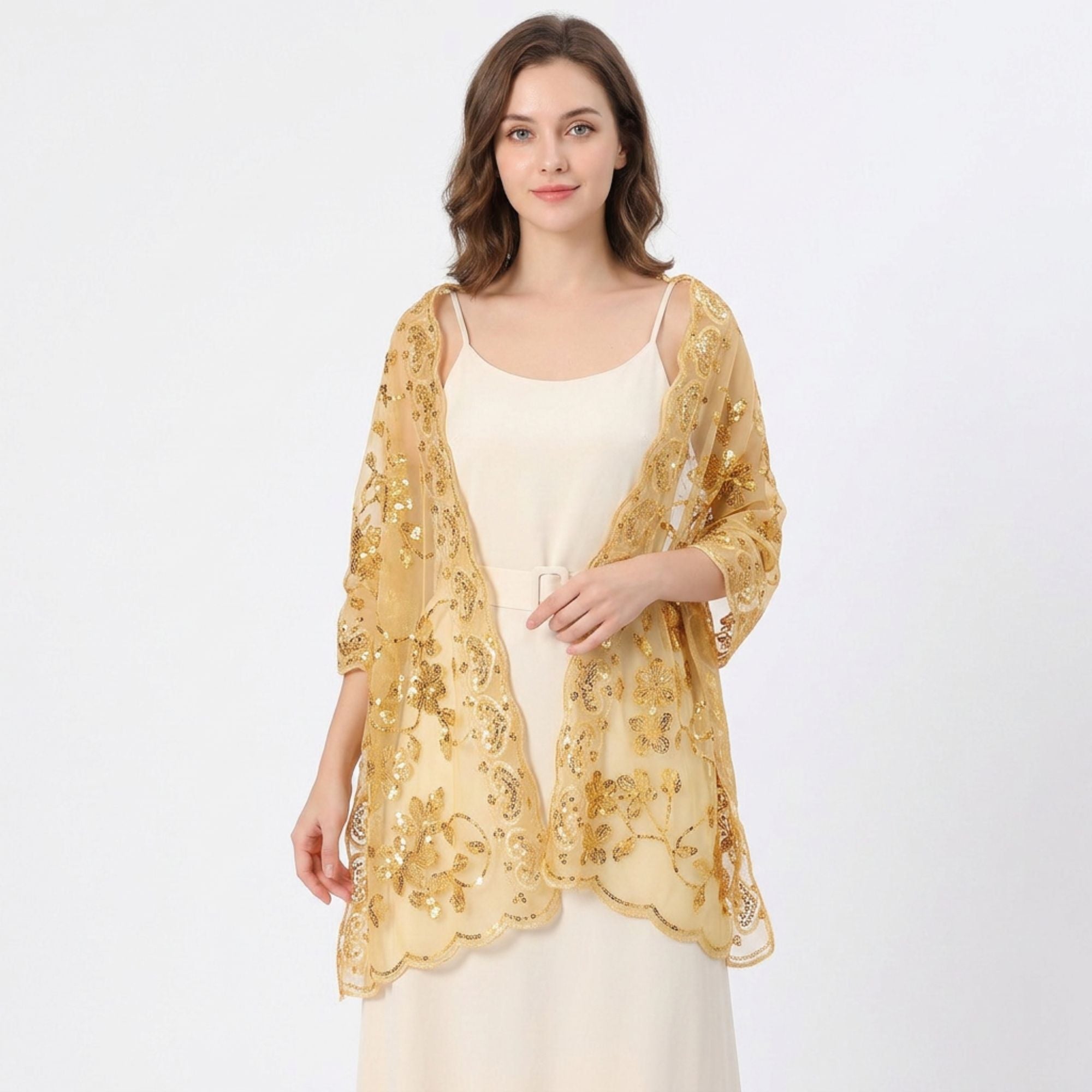 Sequin Shawl Wrap Sheer Mesh Evening Cover Up 75*23.5 Inches