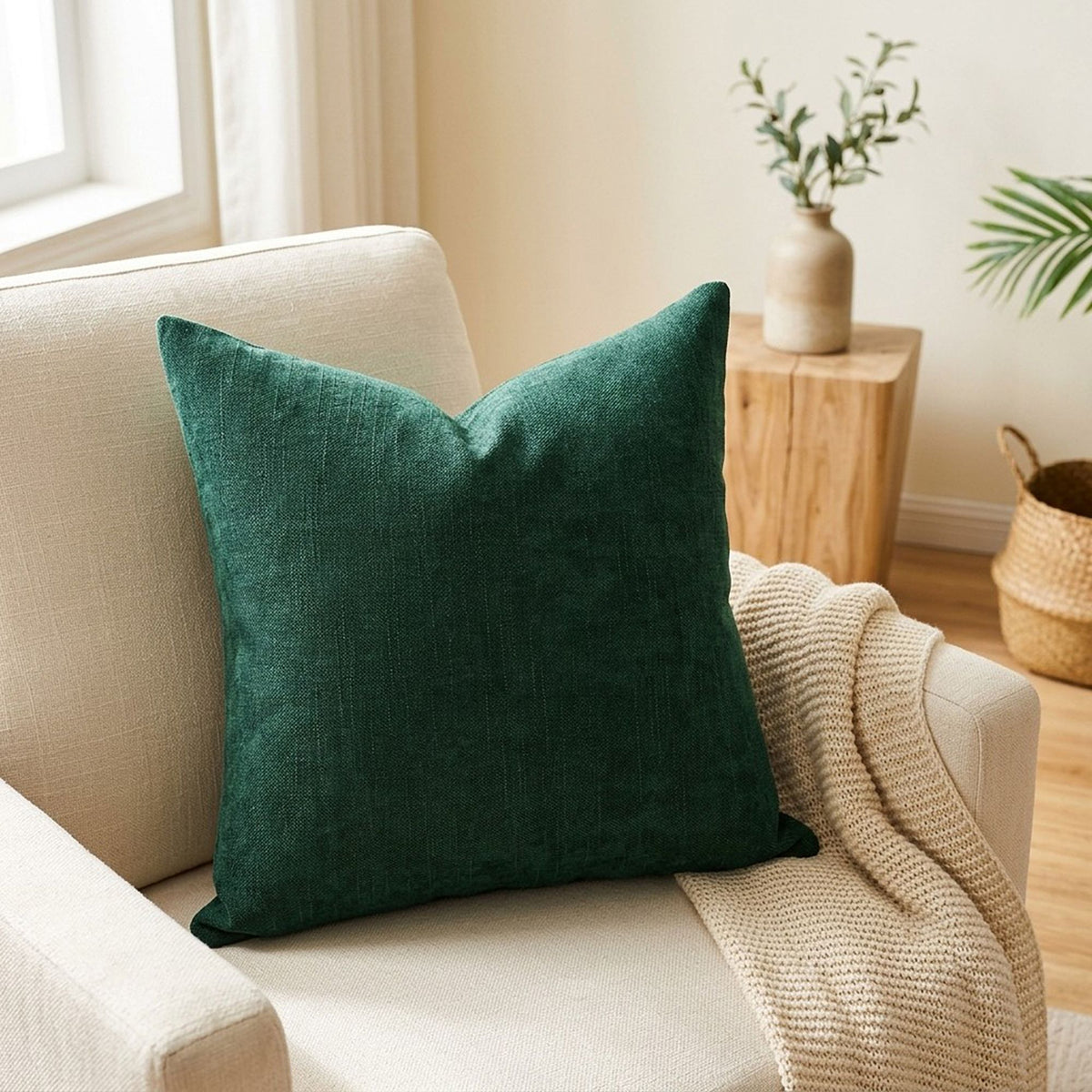 Textured Woven Chenille Decorative Throw Pillow Cover for Home Decor 17.7 x 17.7in