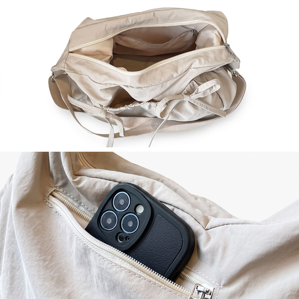 Lightweight Bow Detail Hobo Shoulder Bag with Adjustable Strap and Multiple Pockets