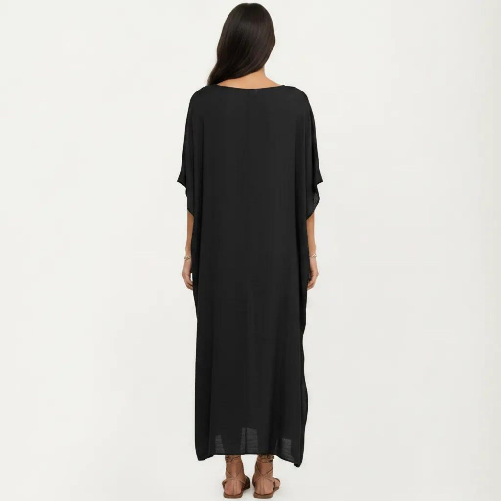 Anna-Kaci Women's V-Neck Maxi Swim Cover Up Dress Loose Short Sleeve Lightweight Beach Caftan