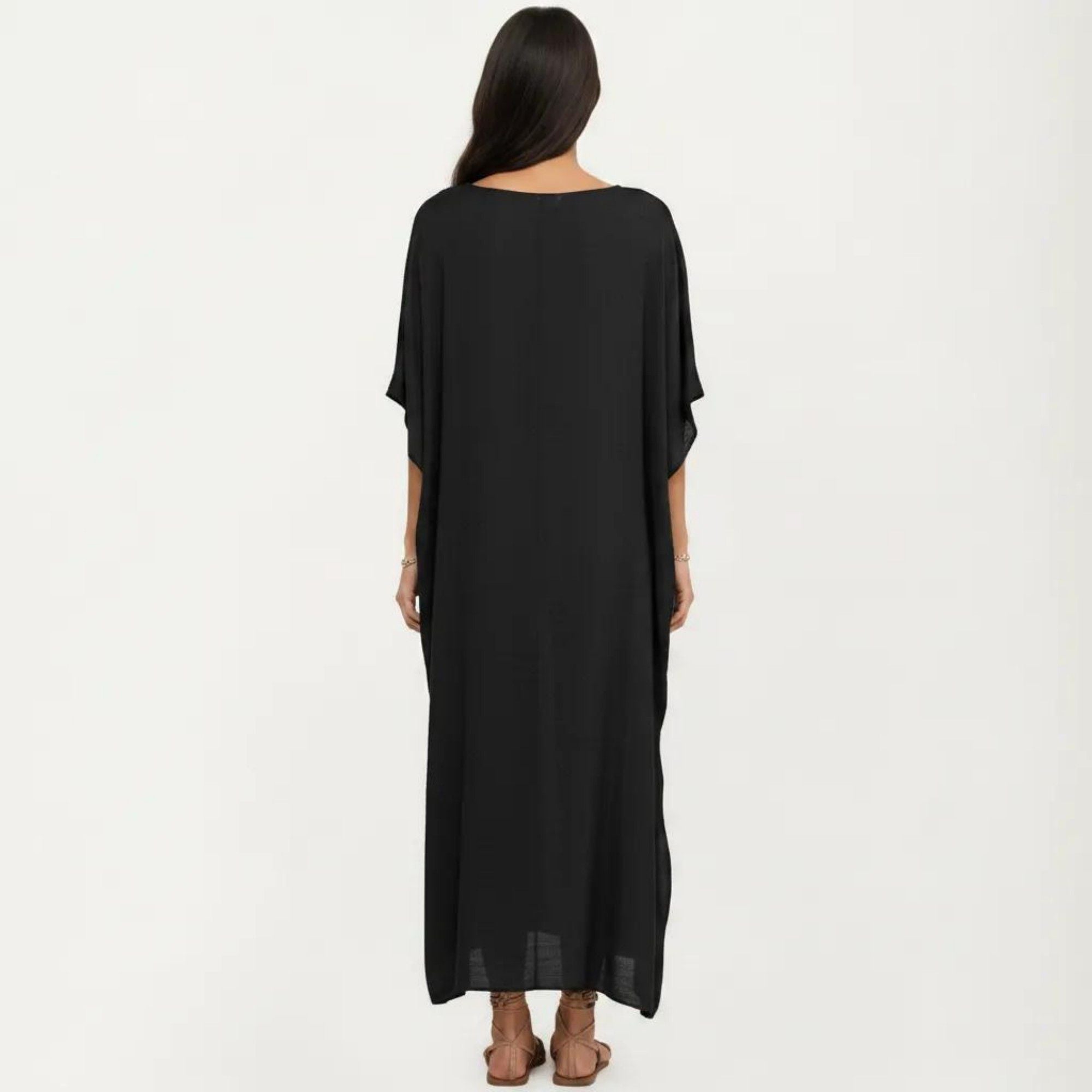 Anna-Kaci Women's V-Neck Maxi Swim Cover Up Dress Loose Short Sleeve Lightweight Beach Caftan