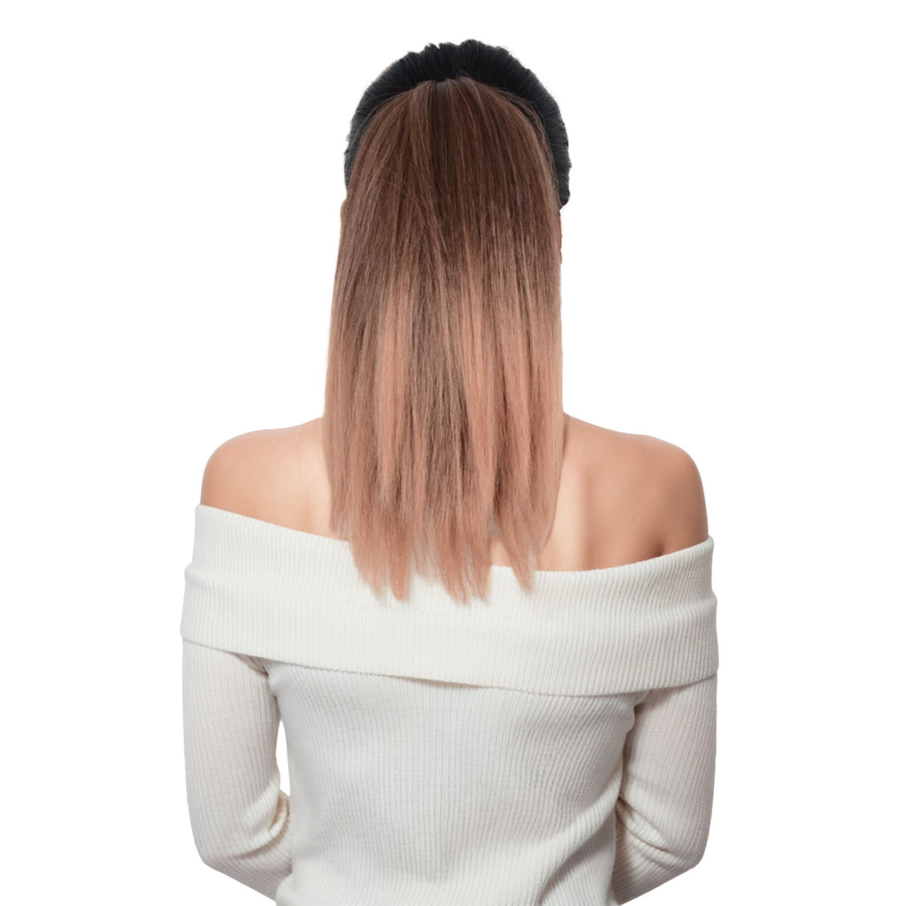 12-Inch Yaki Straight Ponytail Extension Fluffy Thick Drawstring Synthetic Hairpiece with Adjustable Clips for Women