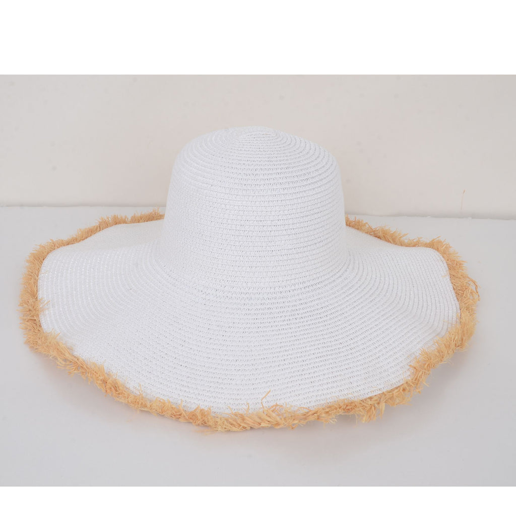 Anna-Kaci Wide Brim Straw Floppy Hat with Frayed Edges Lightweight Sun Protection for Beach Vacation Outdoor Travel Style