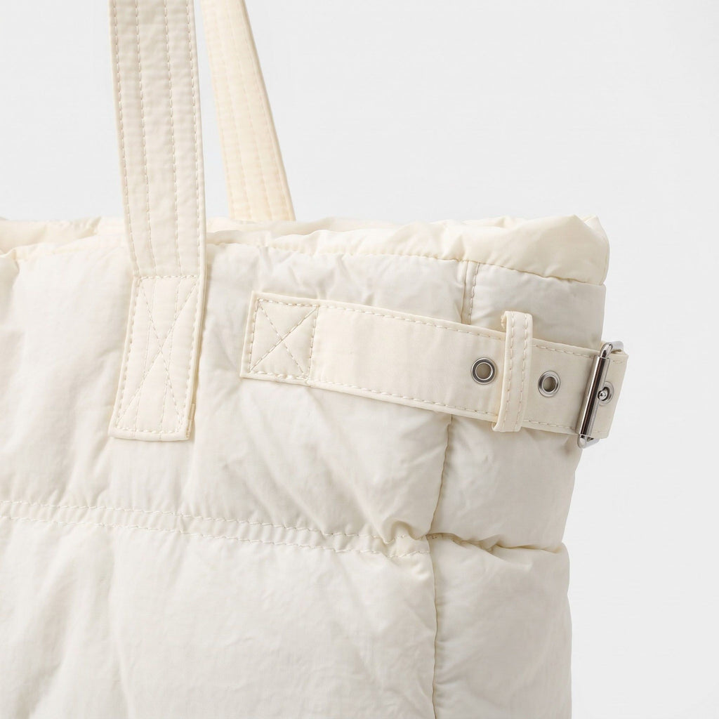 Oversized Puffer Tote Bag with Long Shoulder Straps and Side Buckle Details 13.5x14x4.5in