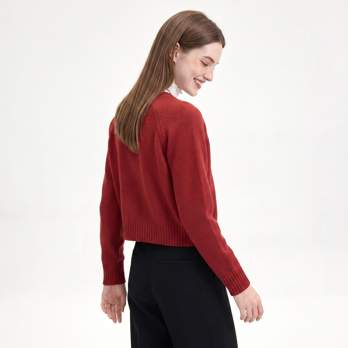 Cropped Crewneck Button-Front Cardigan Sweater