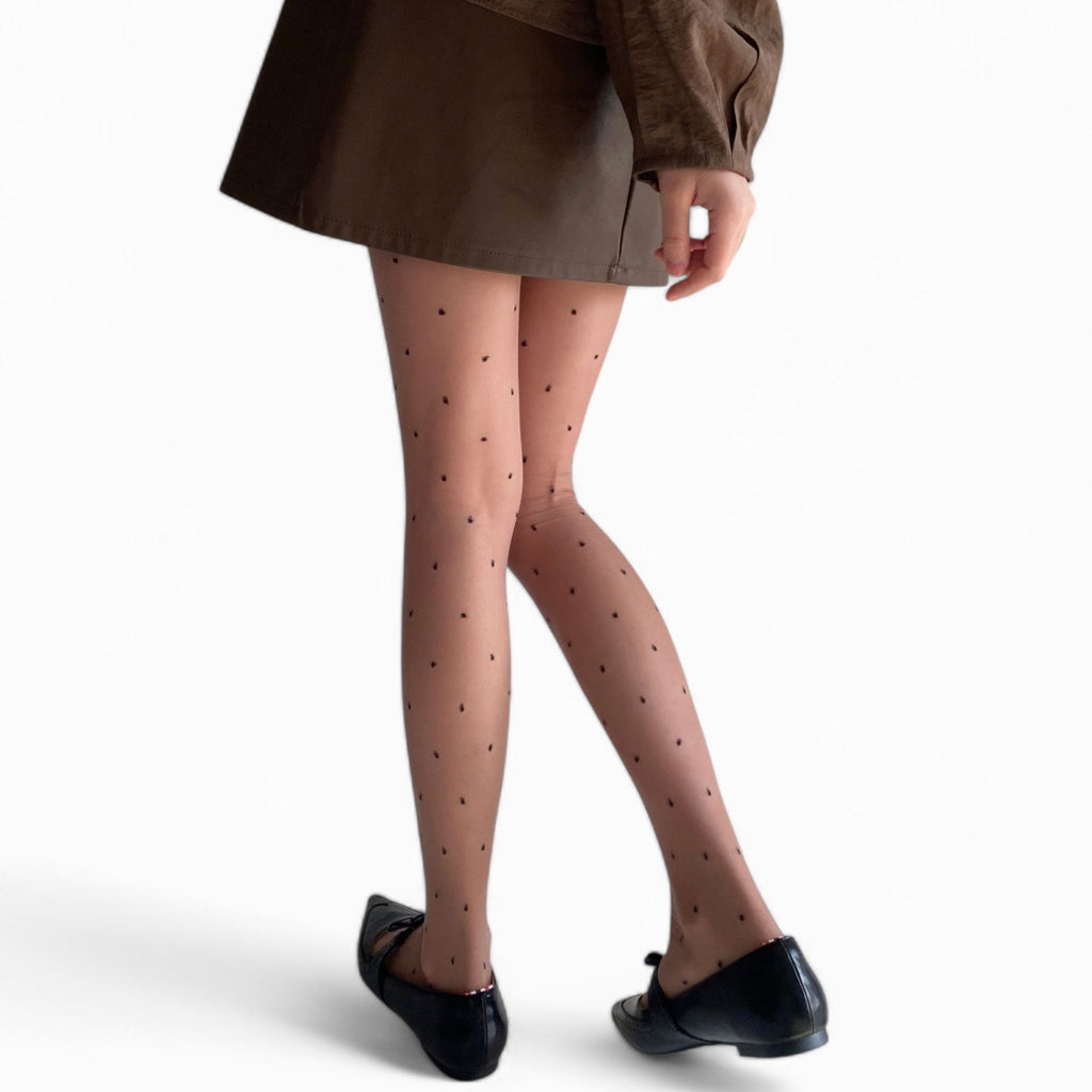 Anna-Kaci Women's Sheer Black Tights with Allover Polka Dot Pattern and Reinforced Toe Detail