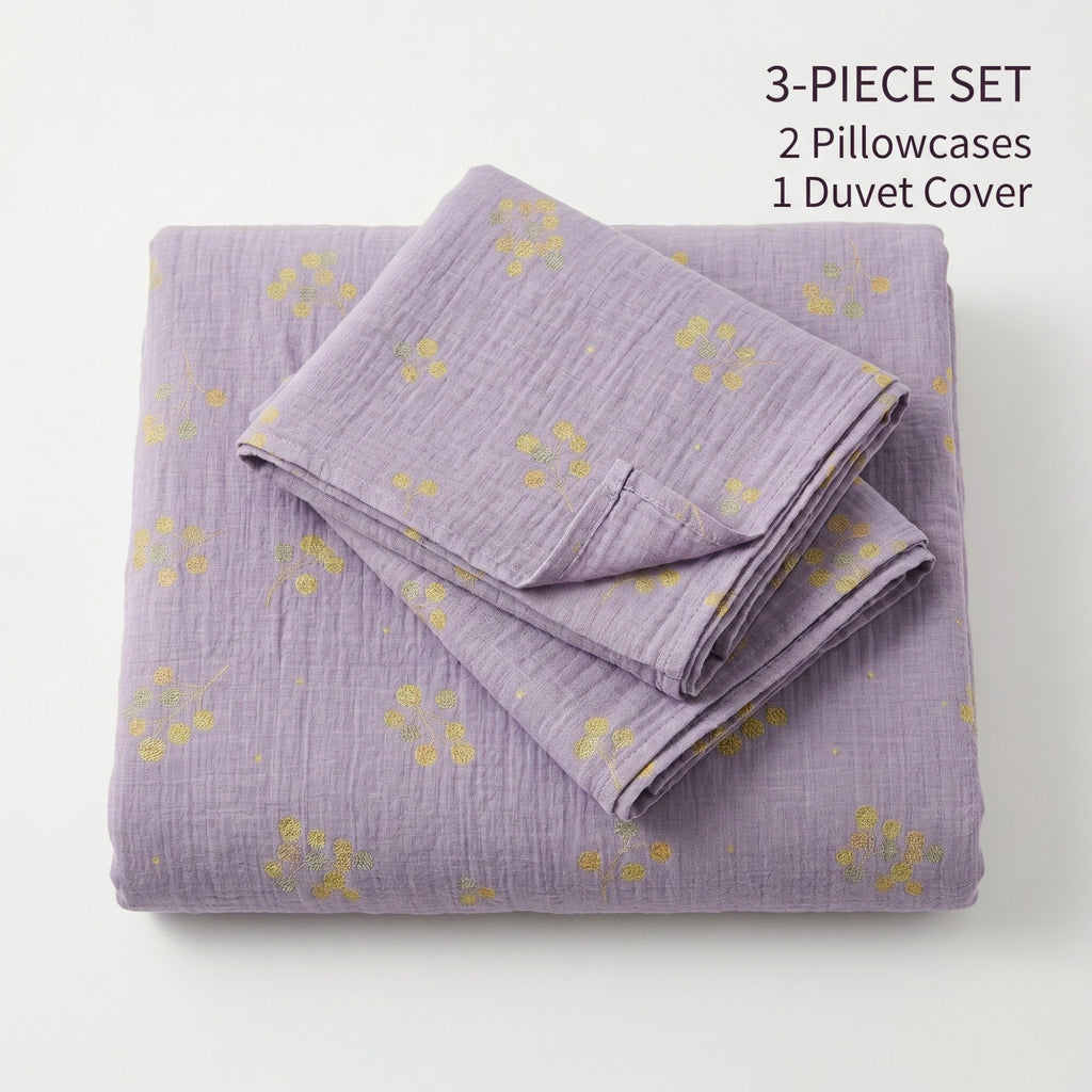 3-Piece Cotton Bedding Set with Duvet Cover and Pillowcases Soft Washed Fabric Botanical Print Design