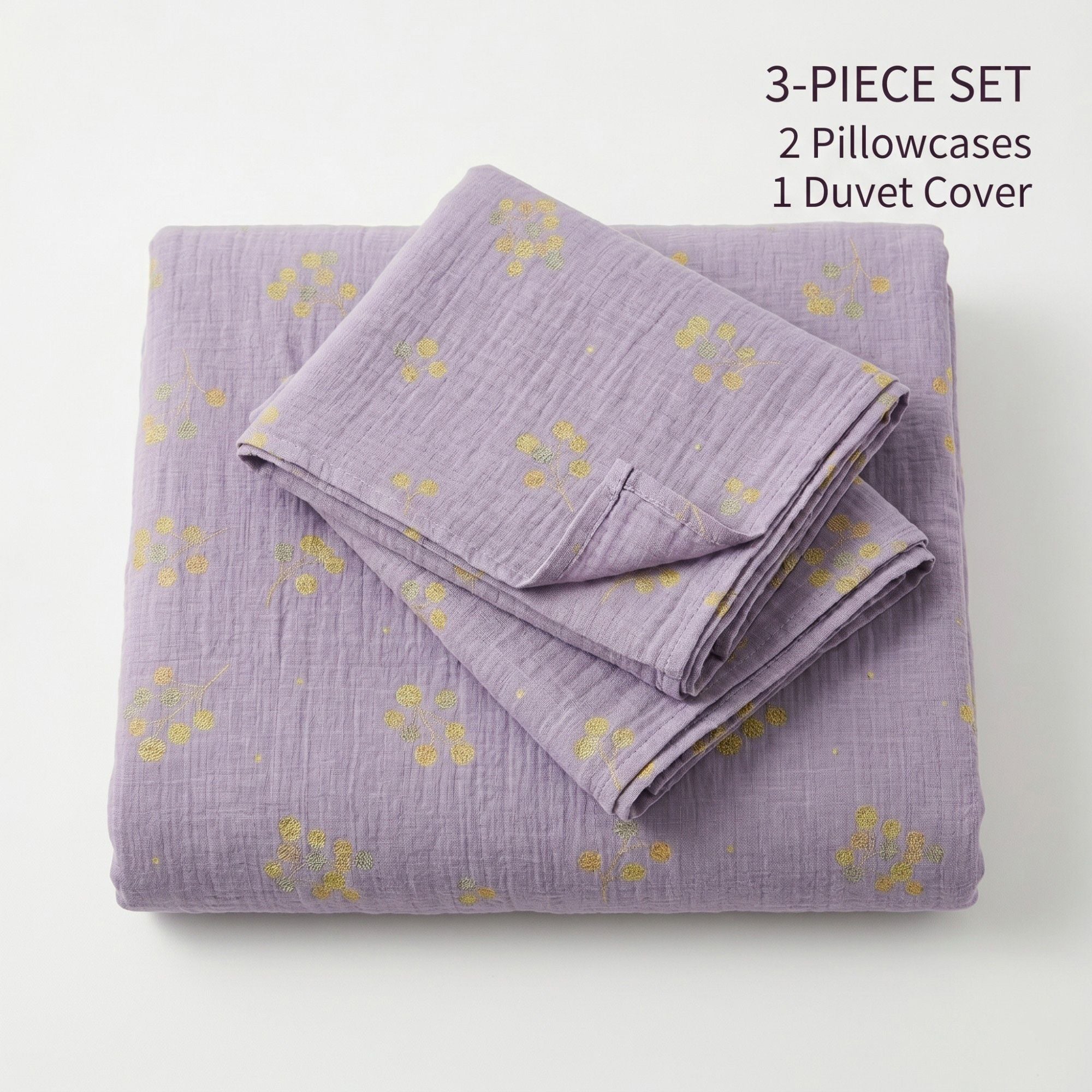 3-Piece Cotton Bedding Set with Duvet Cover and Pillowcases Soft Washed Fabric Botanical Print Design