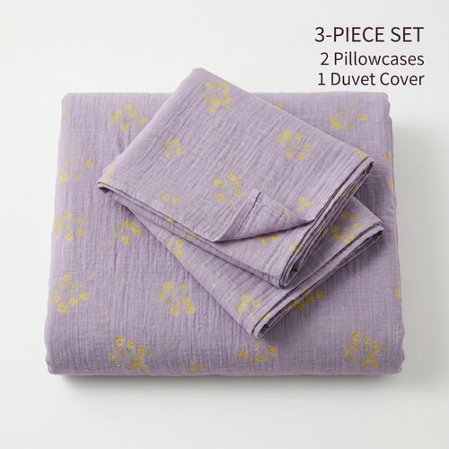 3-Piece Cotton Bedding Set with Duvet Cover and Pillowcases Soft Washed Fabric Botanical Print Design