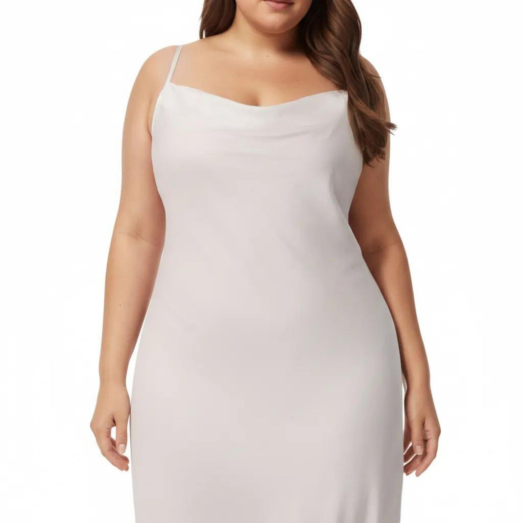 Anna-Kaci Lounge Women's Plus Size Satin Slip Nightgown with Adjustable Spaghetti Straps Midi Length Relaxed Fit Sleepwear Dress