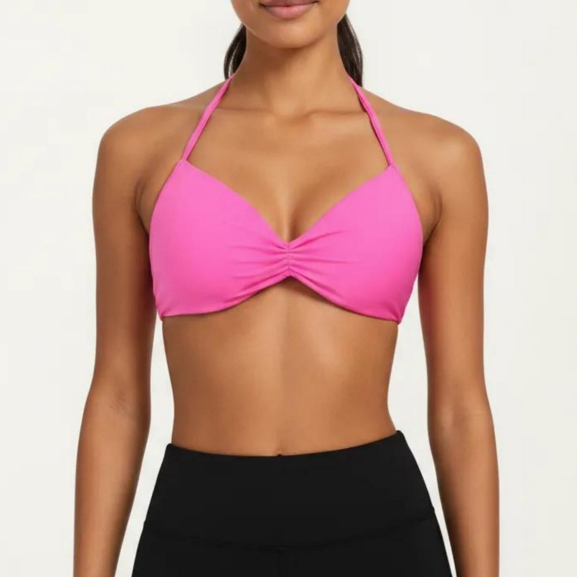 Anna-Kaci Active Women's Halter Sports Bra with Ruched Front Detail and Open Back Design