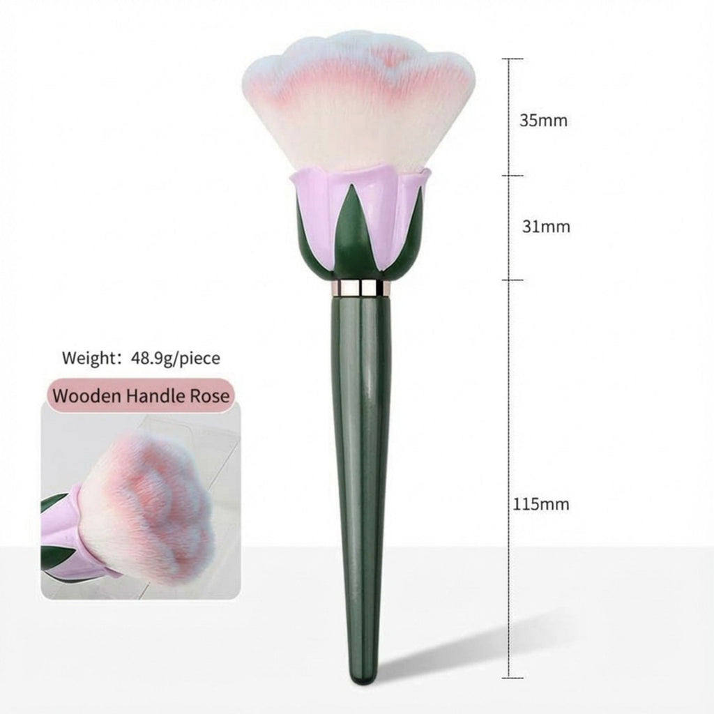 Flower-Shaped Soft Face Powder Brush with Sculpted Handle and Decorative Design