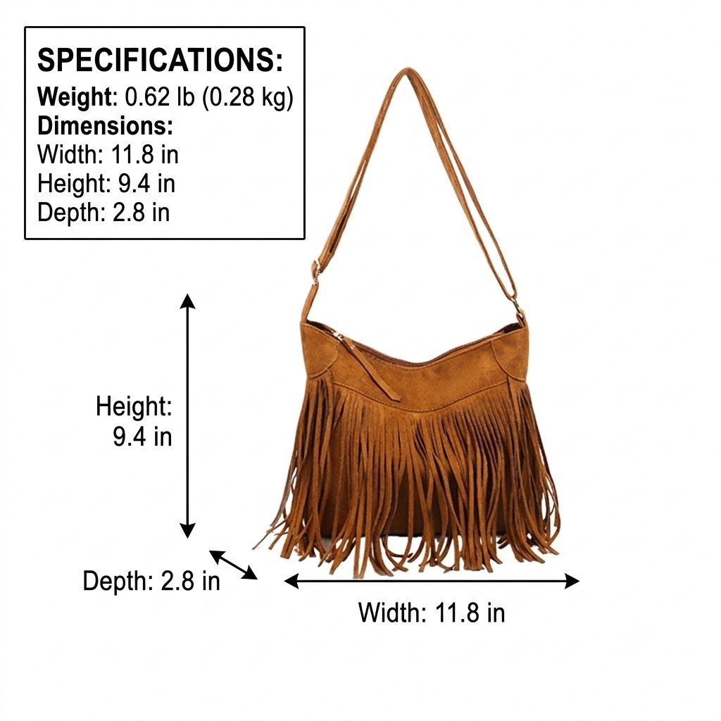Women's Suede Look Fringe Crossbody Shoulder Bag with Adjustable Strap