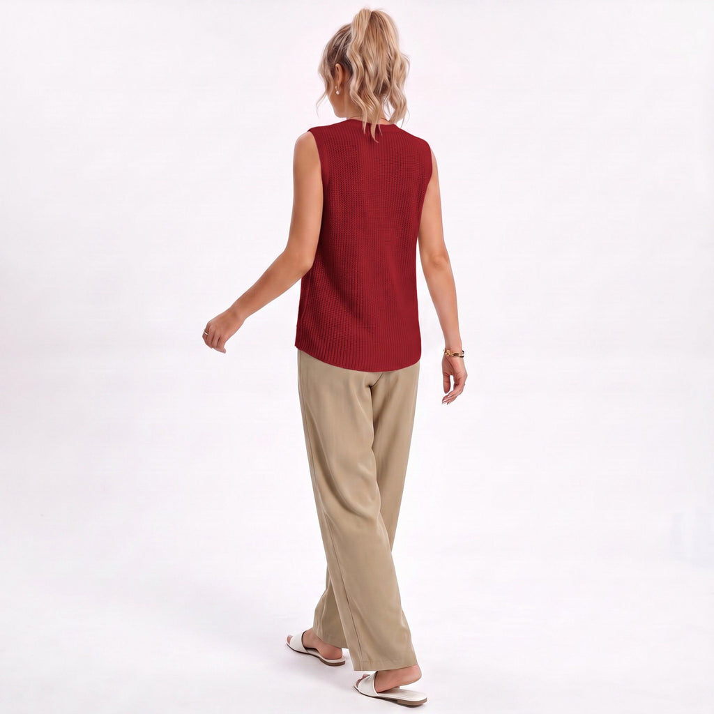 Anna-Kaci Women's Button Front Sweater Vest V Neck Sleeveless Knit Pocket Top