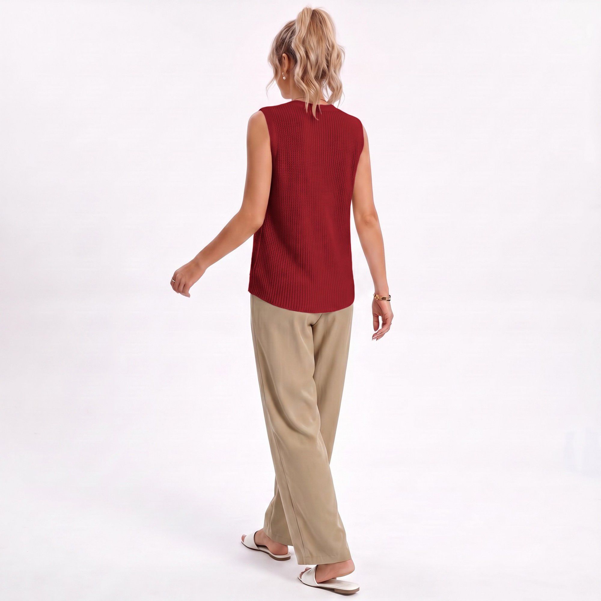 Anna-Kaci Women's Button Front Sweater Vest V Neck Sleeveless Knit Pocket Top