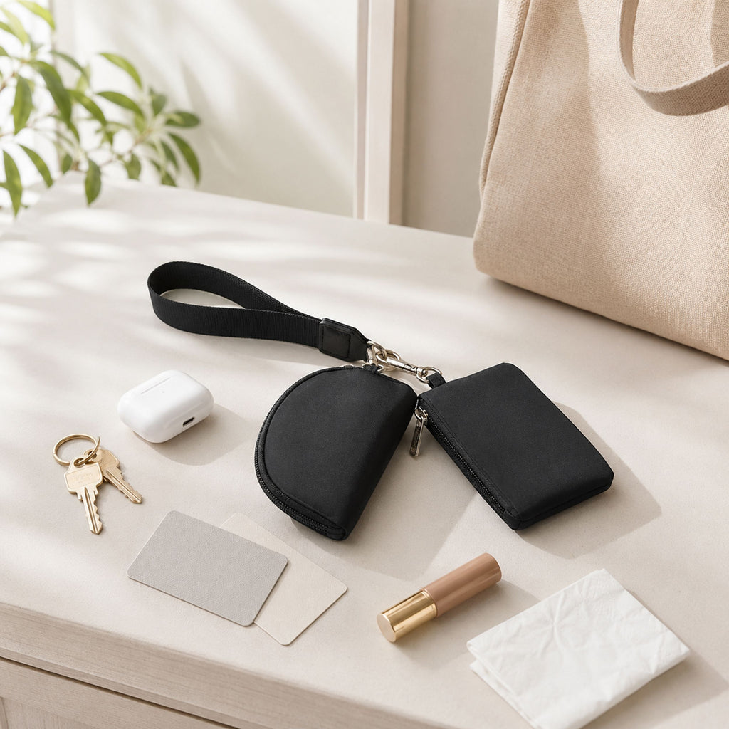 Mini Wristlet Pouch and Card Holder Set with Zip Closure