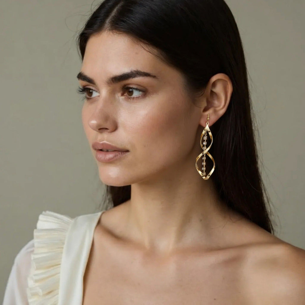 Women's Twisted Spiral Drop Earrings with Rhinestone Chain Accent 2.5in