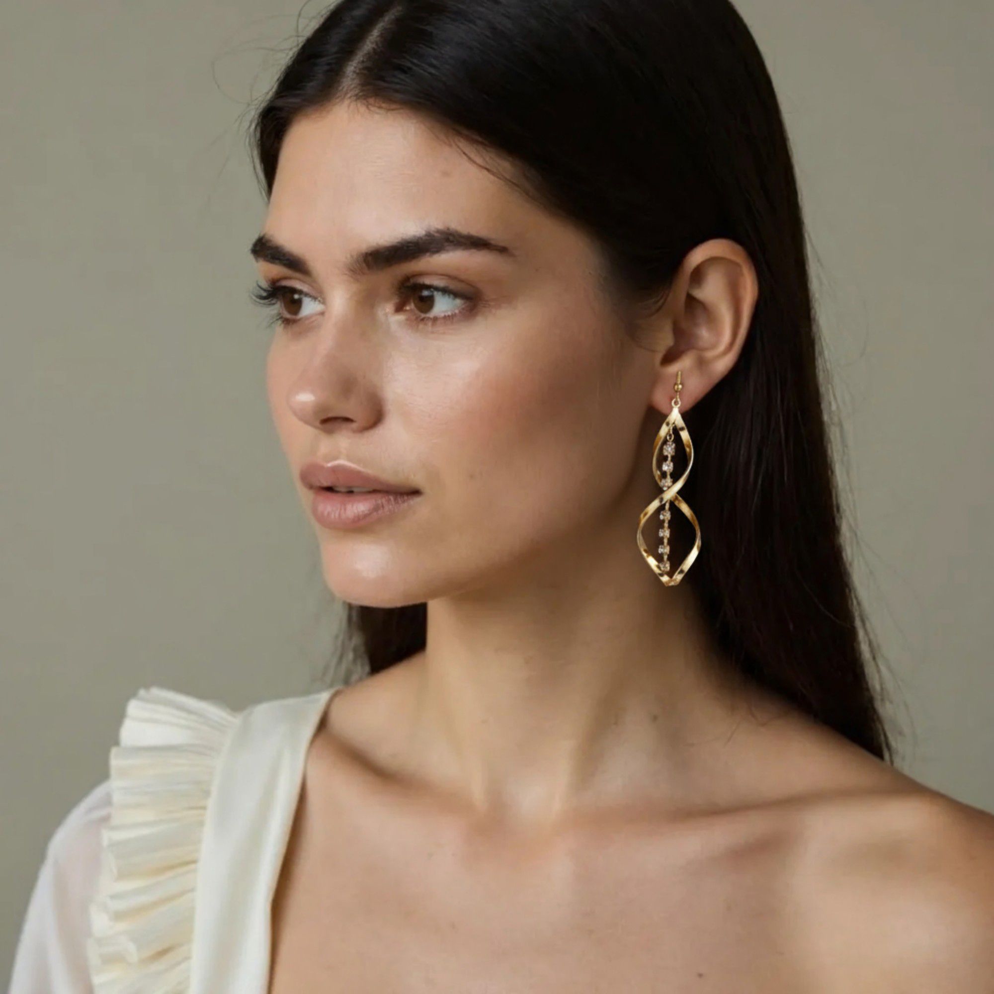 Women's Twisted Spiral Drop Earrings with Rhinestone Chain Accent 2.5in