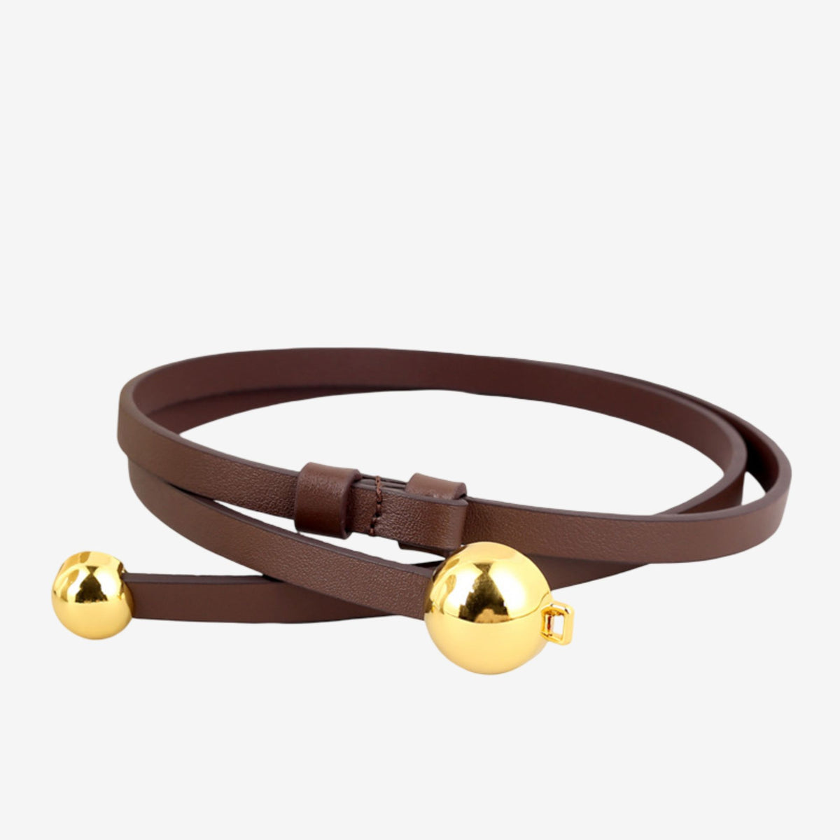 Genuine Leather Skinny Dress Belt with Double Ball Clasp 39.4in