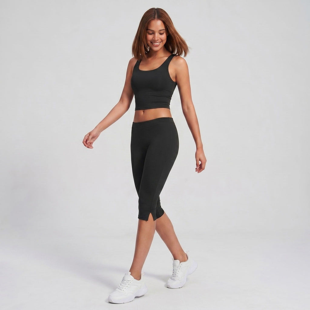 High Waist Capri Leggings Side Slit Cropped Workout Yoga Pants