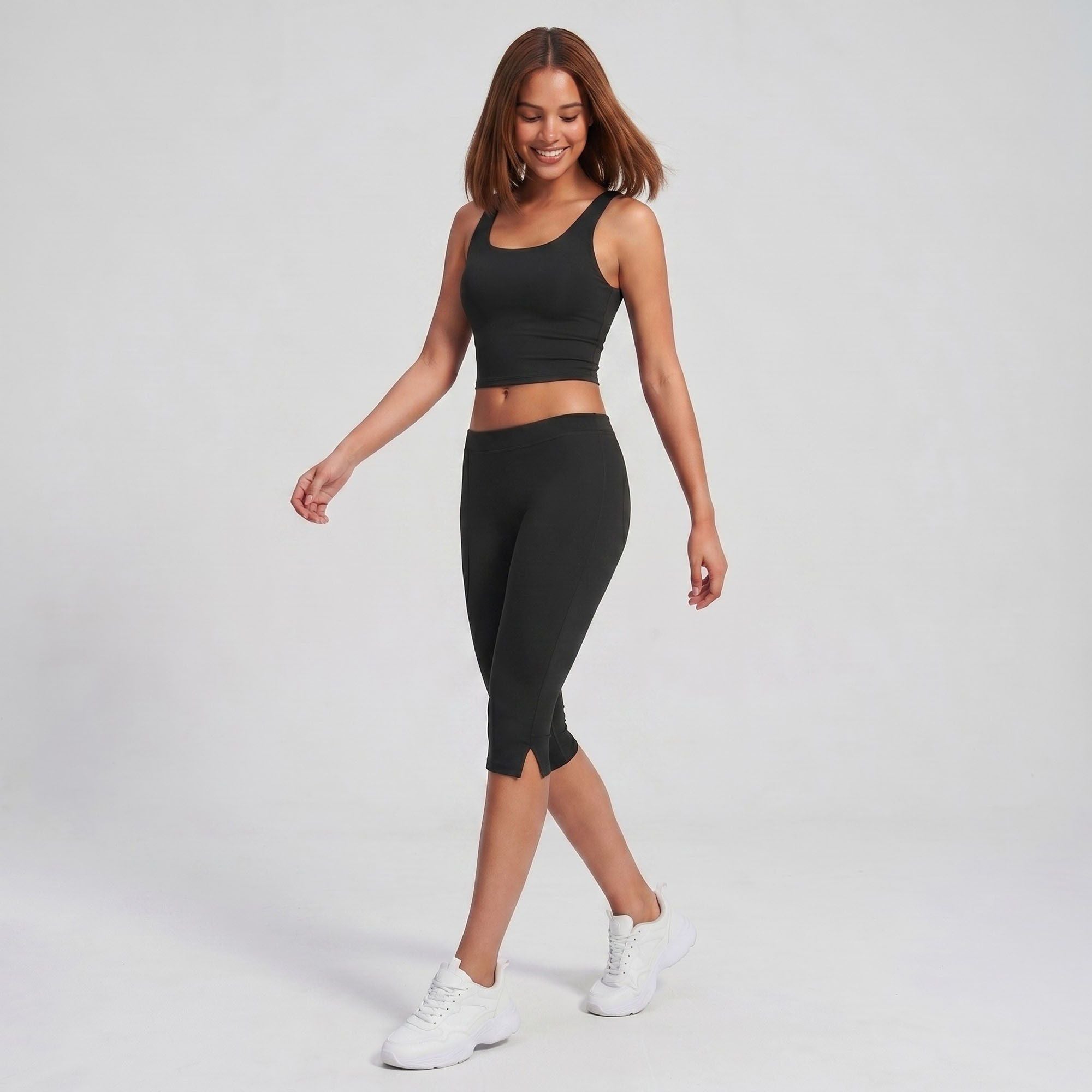 High Waist Capri Leggings Side Slit Cropped Workout Yoga Pants