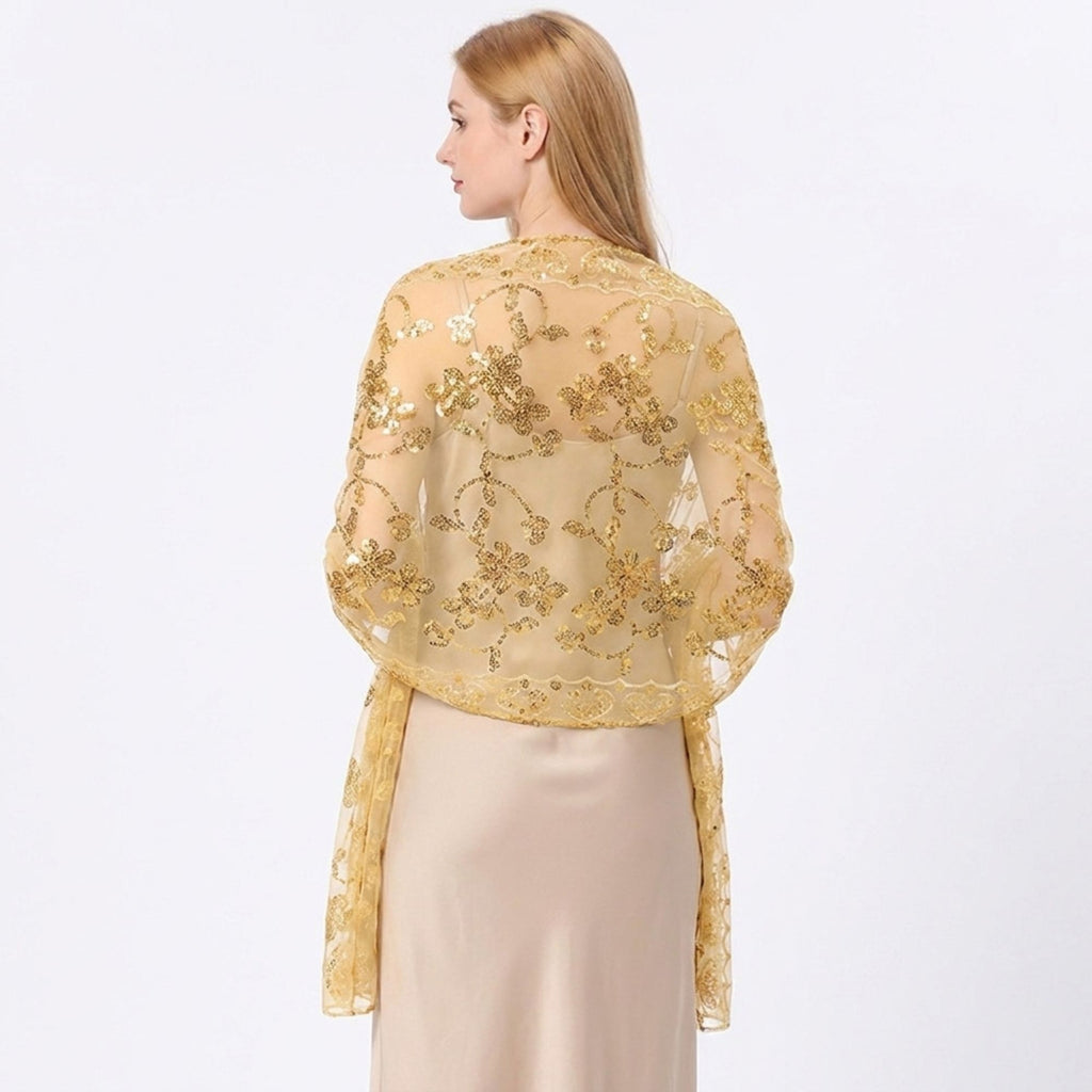 Sequin Shawl Wrap Sheer Mesh Evening Cover Up 75*23.5 Inches