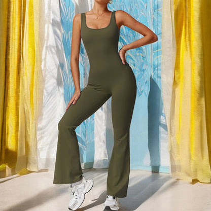 Seamless Flared Bodysuit with Scoop Neck for Activewear