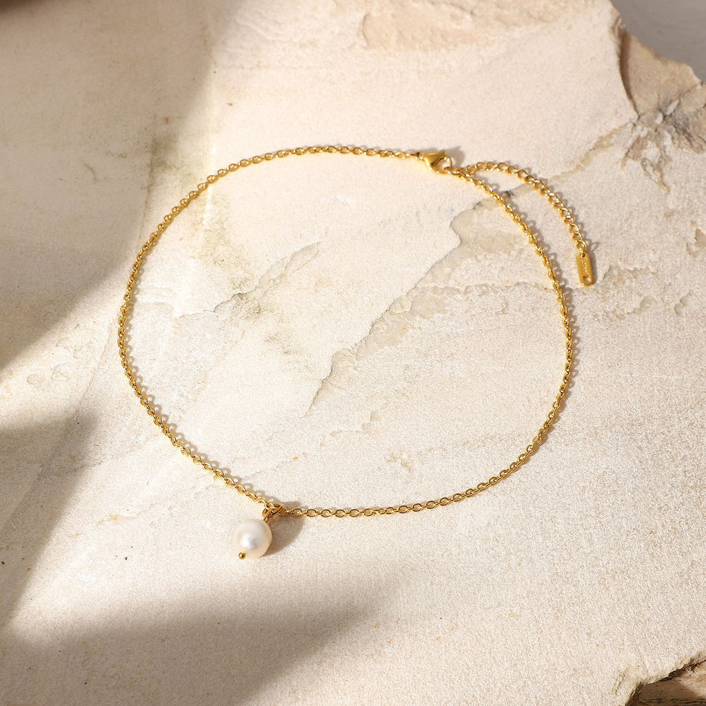 Minimal Pearl Pendant Necklace with Chain Simple Elegant Everyday Jewelry