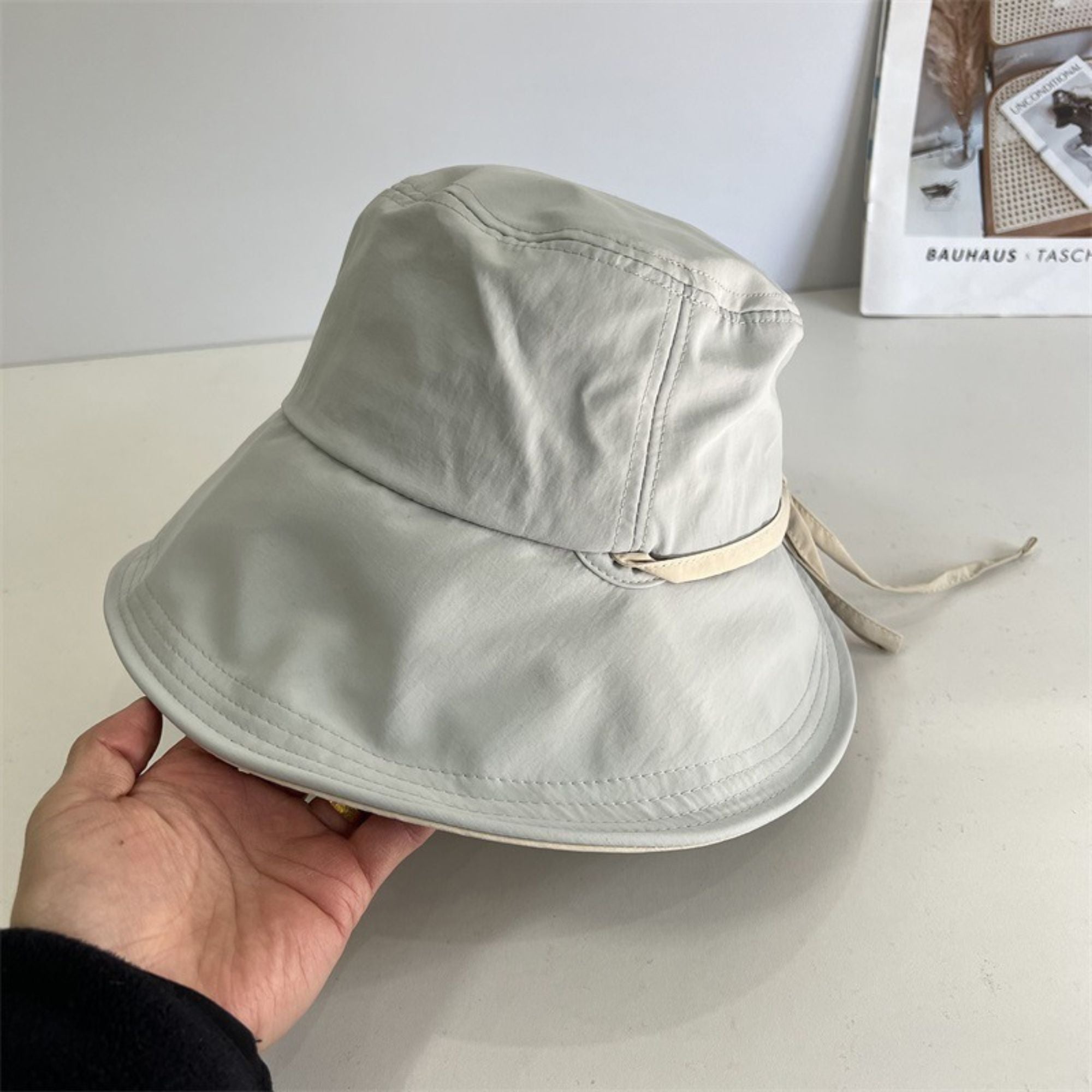 Wide Brim Bucket Sun Hat with Tie Strap