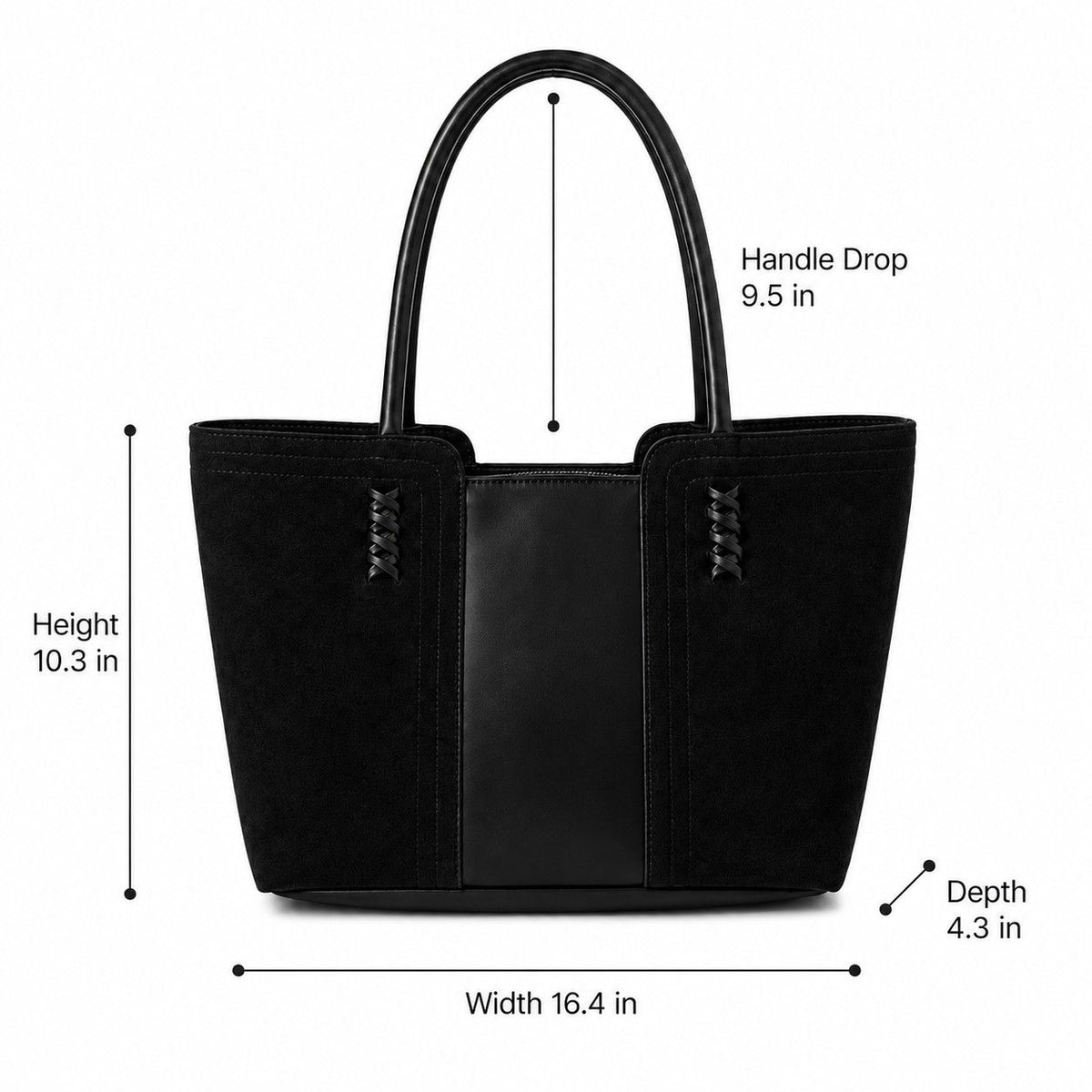 Faux Suede Tote Bag with Double Shoulder Handles Zip Closure and Interior Pockets
