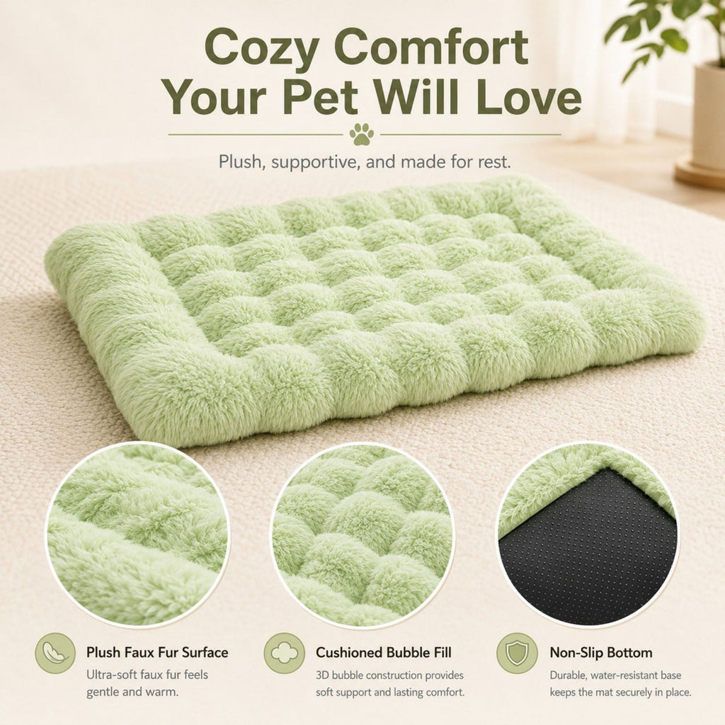 Plush Pet Mat for Cats and Small Dogs with Raised Border, Non-Slip Bottom and Machine-Washable Design