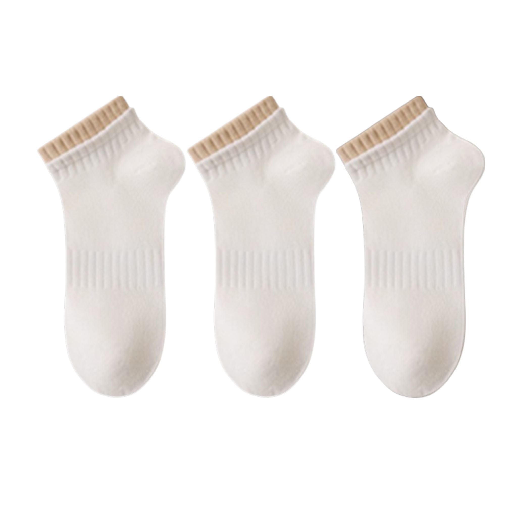 Anna-Kaci Women's 3-Pack Ribbed Ankle Socks with Contrast Color Cuffs Soft Cotton Stretch Design
