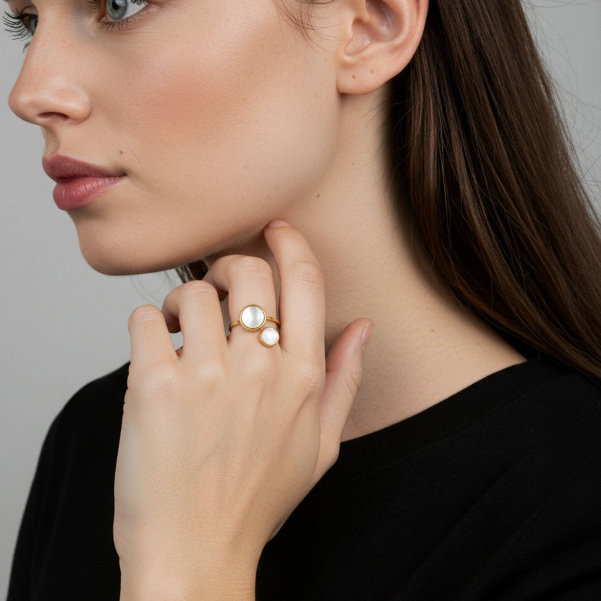 Women's Dual Stone Adjustable Open Ring with Smooth Polished Band and Minimalist Gem Accents for a Refined Modern Look