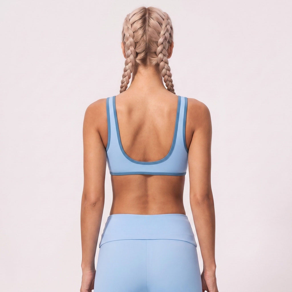 V Neck Sports Bra Contrast Trim Workout Top