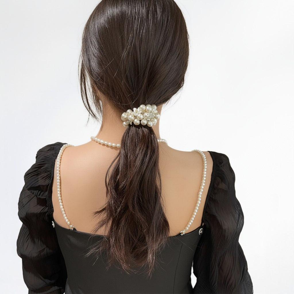 Anna-Kaci 3pcs Elastic Hair Tie with Faux Pearl Bead Detailing and Stretchable Design