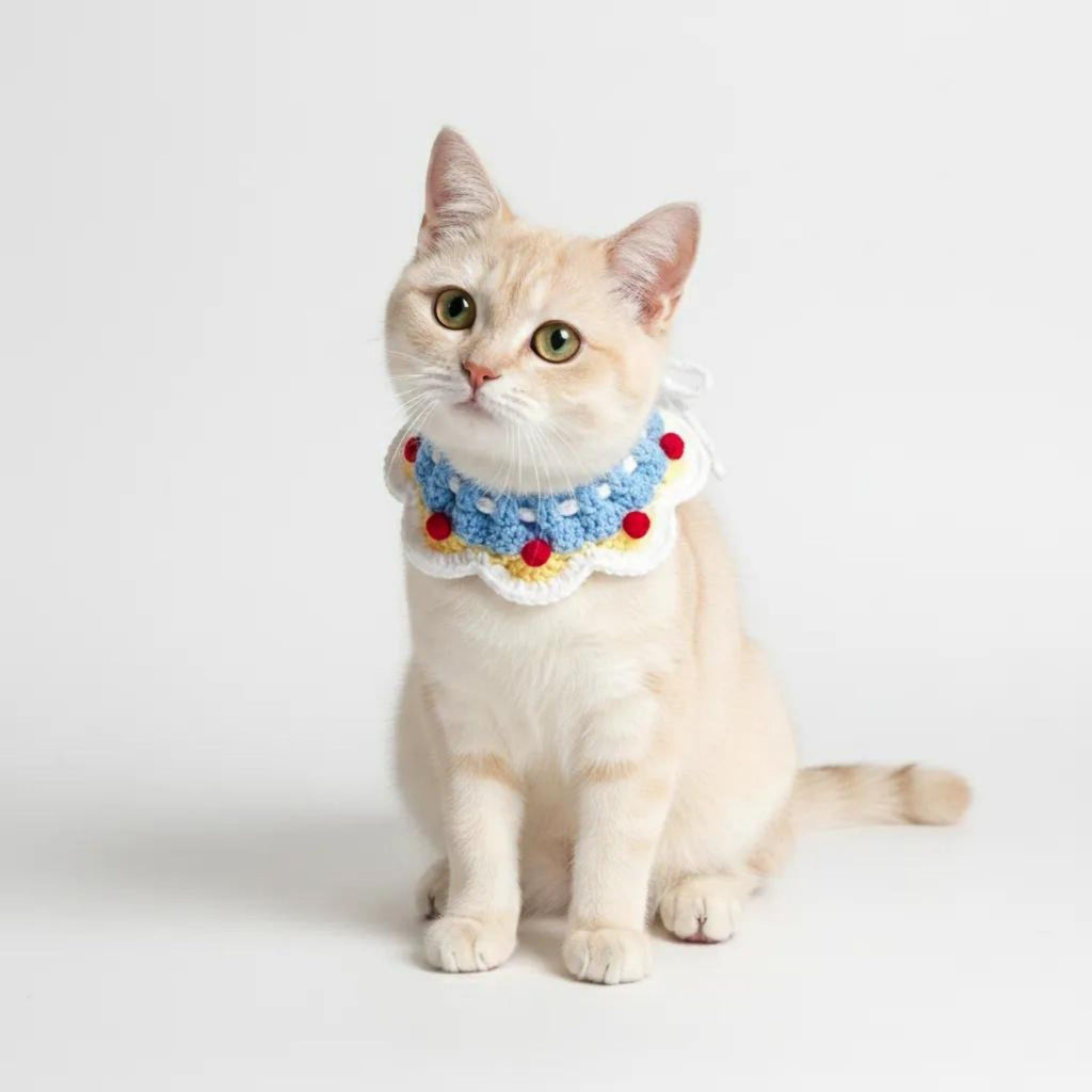 Pet Crochet Collar with Pom-Pom Decorative Neck Accessory for Dogs and Cats