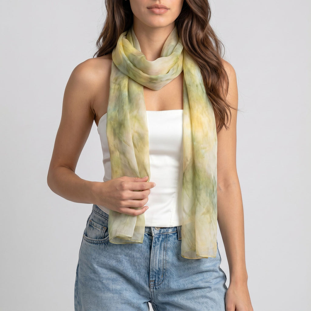 Lightweight Sheer Oblong Scarf with Soft Draped Fabric and Finished Edges