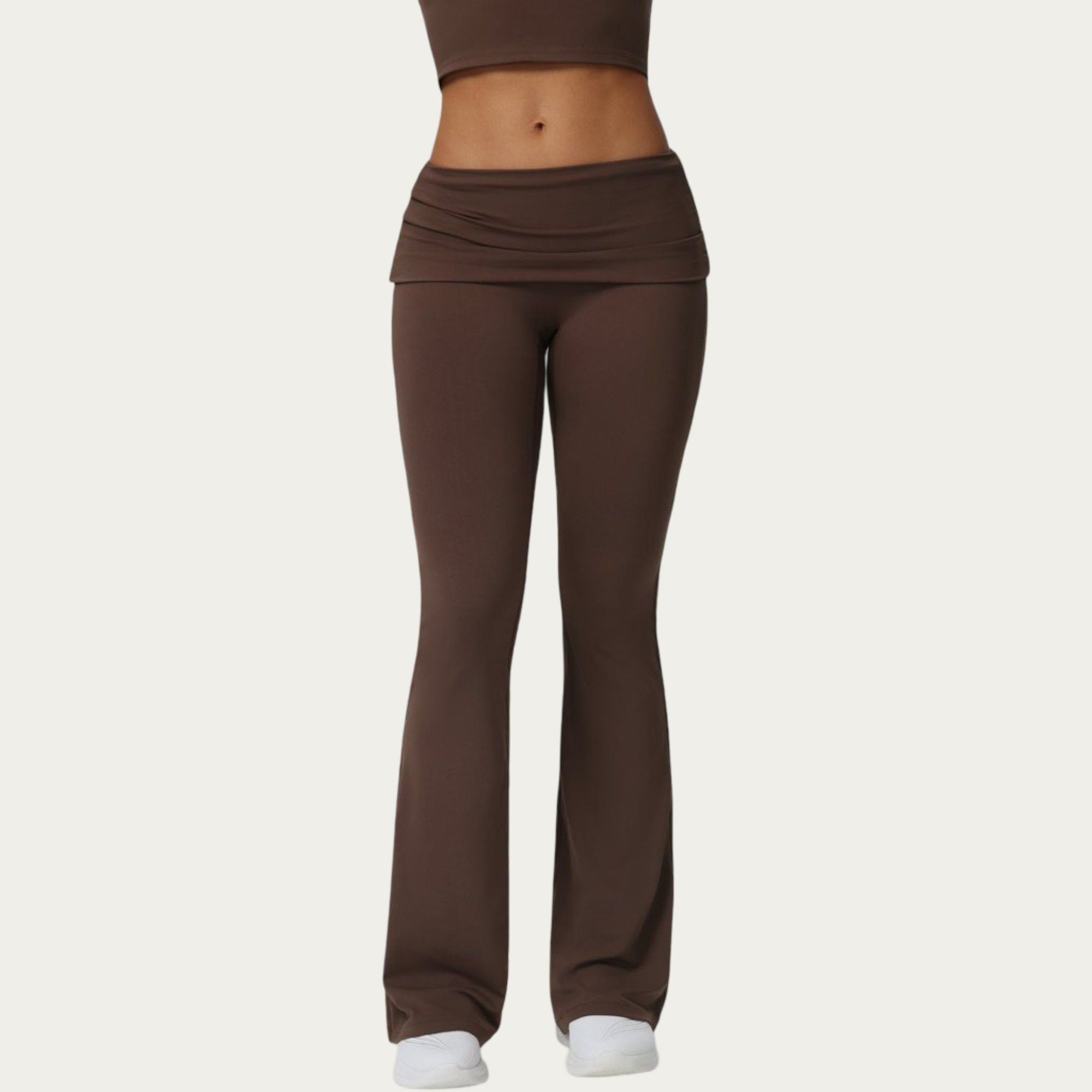Anna-Kaci Active Women's Foldover Waist Flare Leggings with Smooth Stretch Knit Fabric