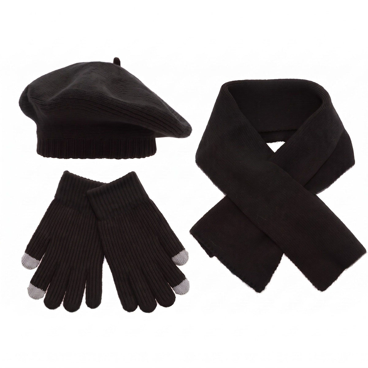 3 Piece Beret Scarf and Touchscreen Gloves Winter Set