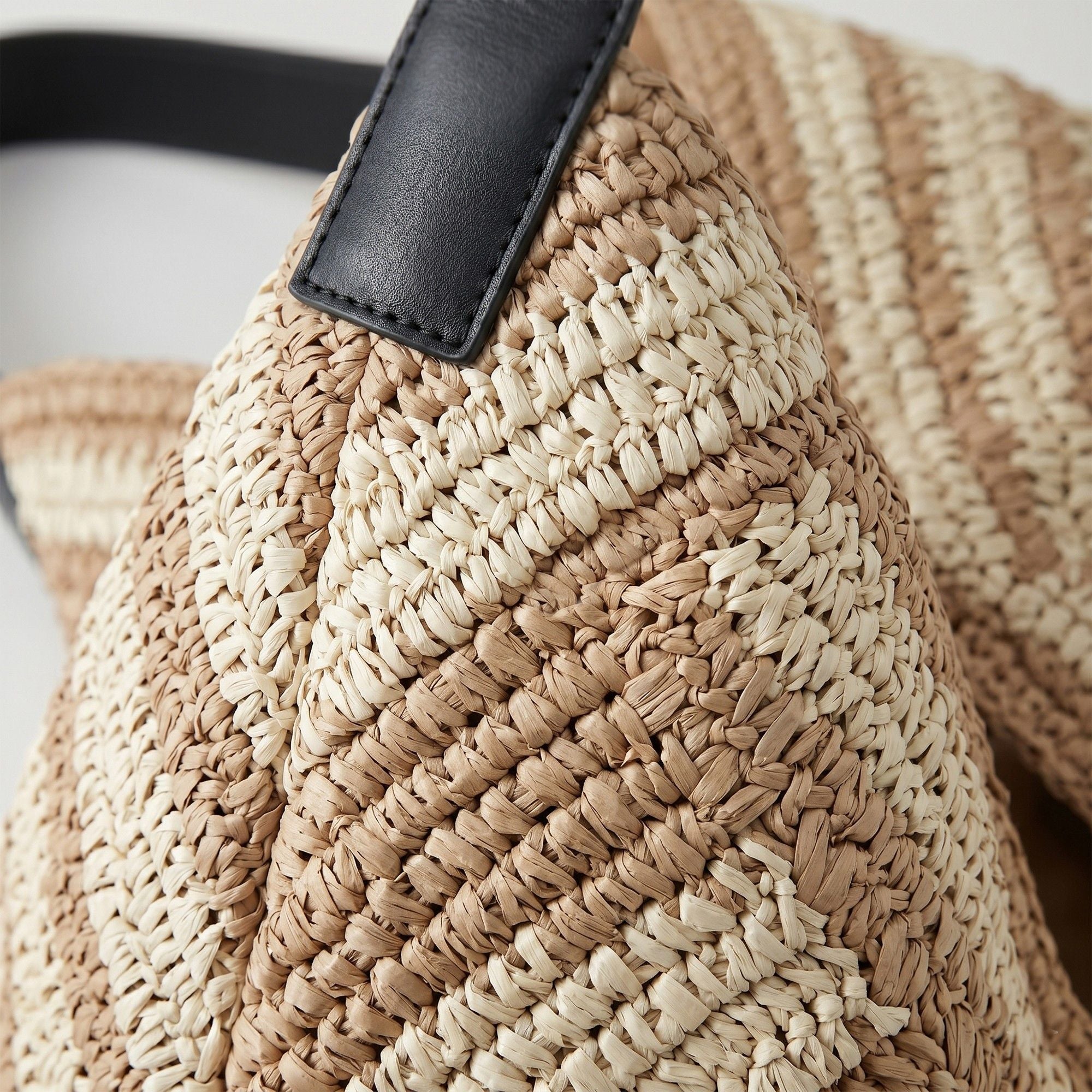 Woven Crochet Hobo Bag with Striped Pattern Slouchy Shoulder Handbag Lightweight Knit Tote