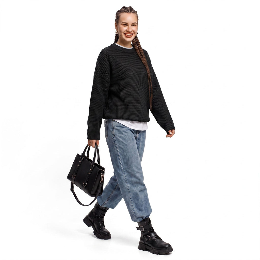 Oversized Chunky Knit Crewneck Pullover Sweater