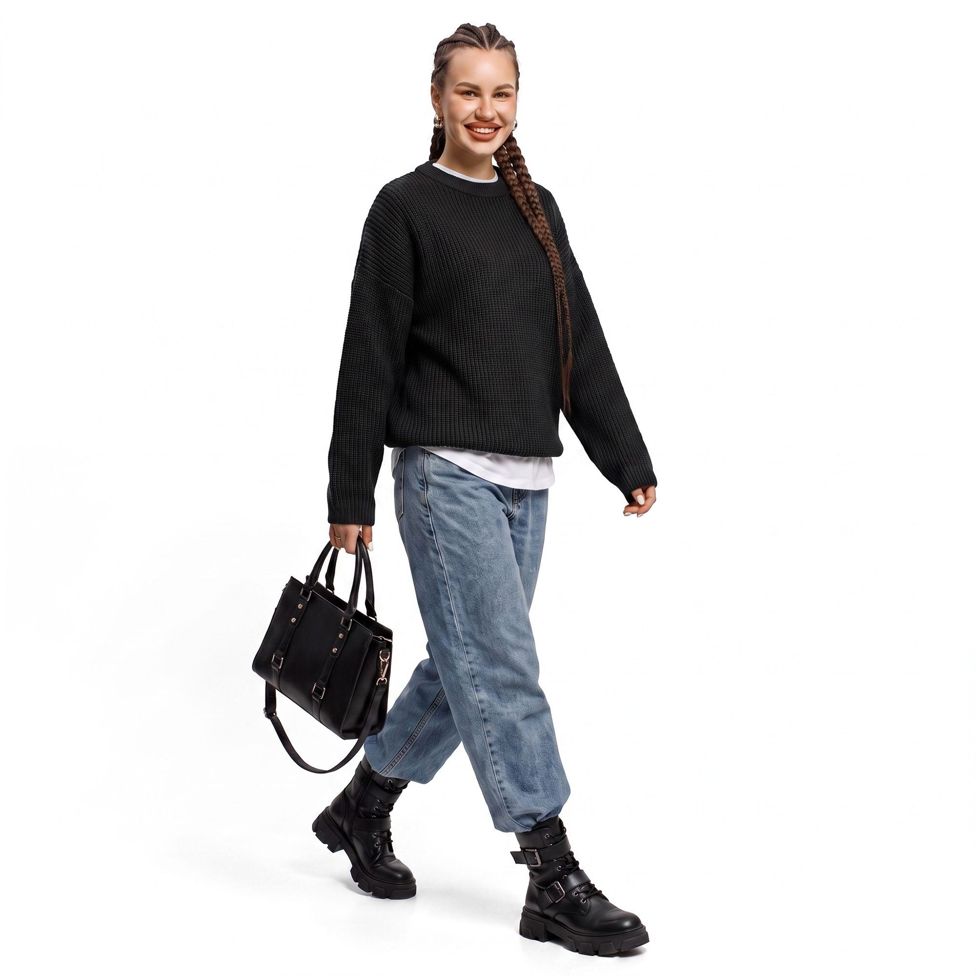 Oversized Chunky Knit Crewneck Pullover Sweater