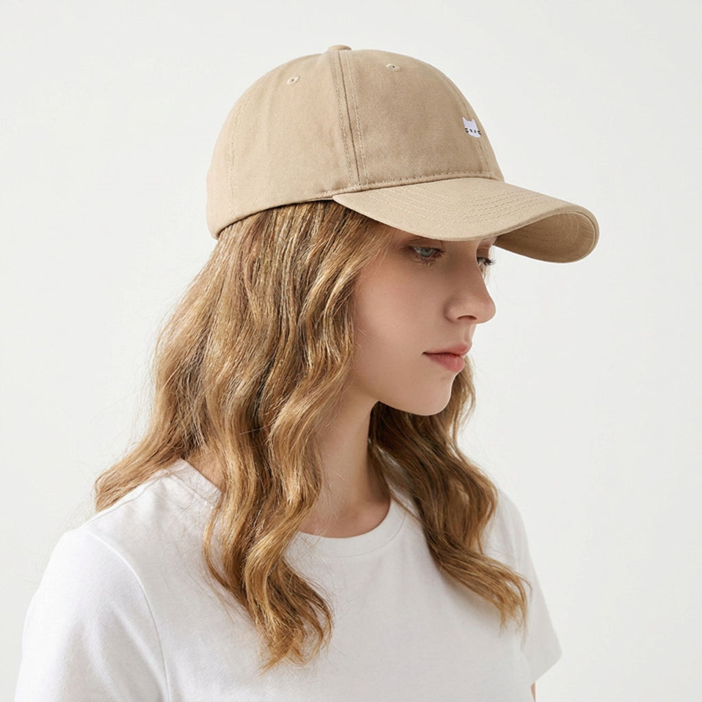 Washed Cotton Baseball Cap Cat Detail Adjustable Dad Hat
