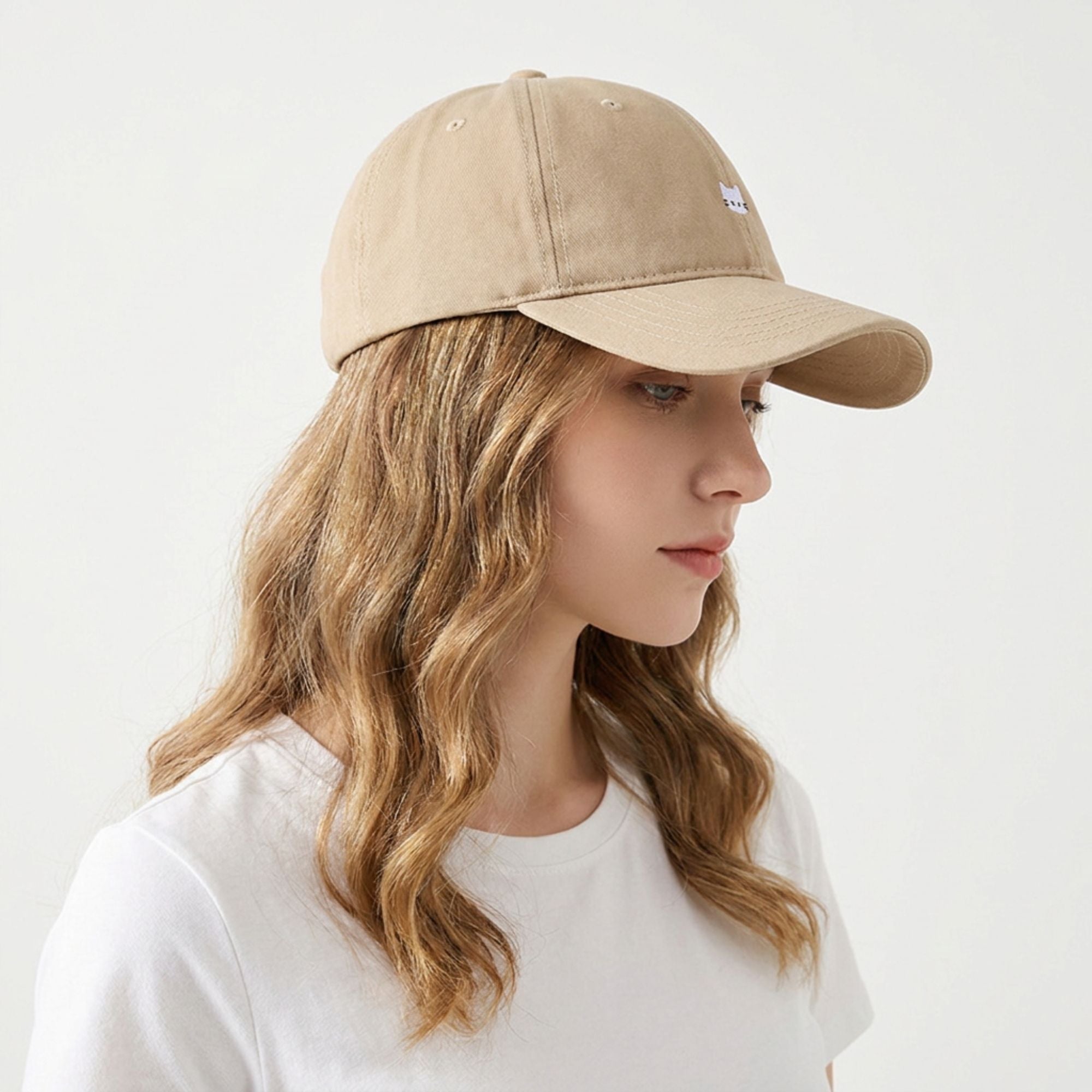 Washed Cotton Baseball Cap Cat Detail Adjustable Dad Hat